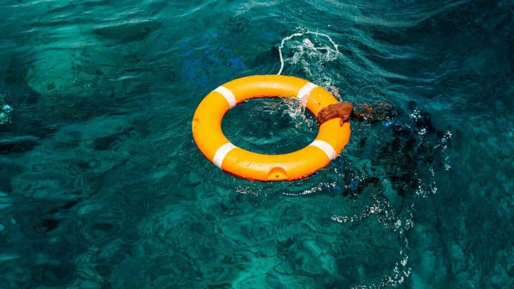 Water with life preserver conveying hope since God Says Live. Message of hope by Charles E. Ellis Jr.