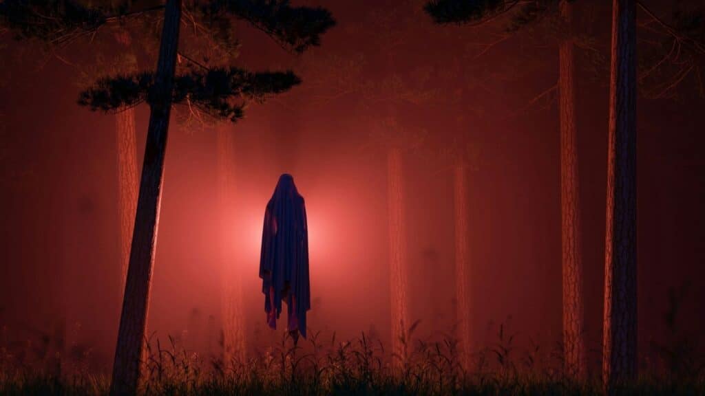 Church terrorists controlling behavior in the church spooky nightime image